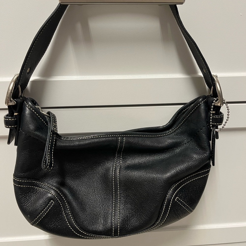 Coach mini hobo black leather bag